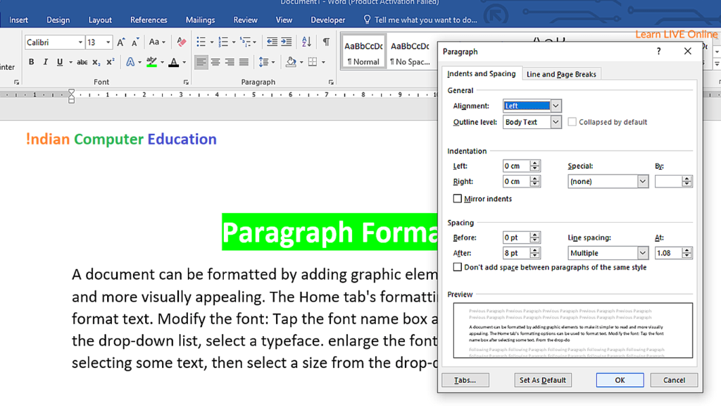 Word Formatting
Working with text

 Formatting Text

 Formatting Paragraphs

 Bulleted and Numbered Lists

 Copying and Moving Text

 Spelling and Grammar

 Page Formatting

 Creating Tables